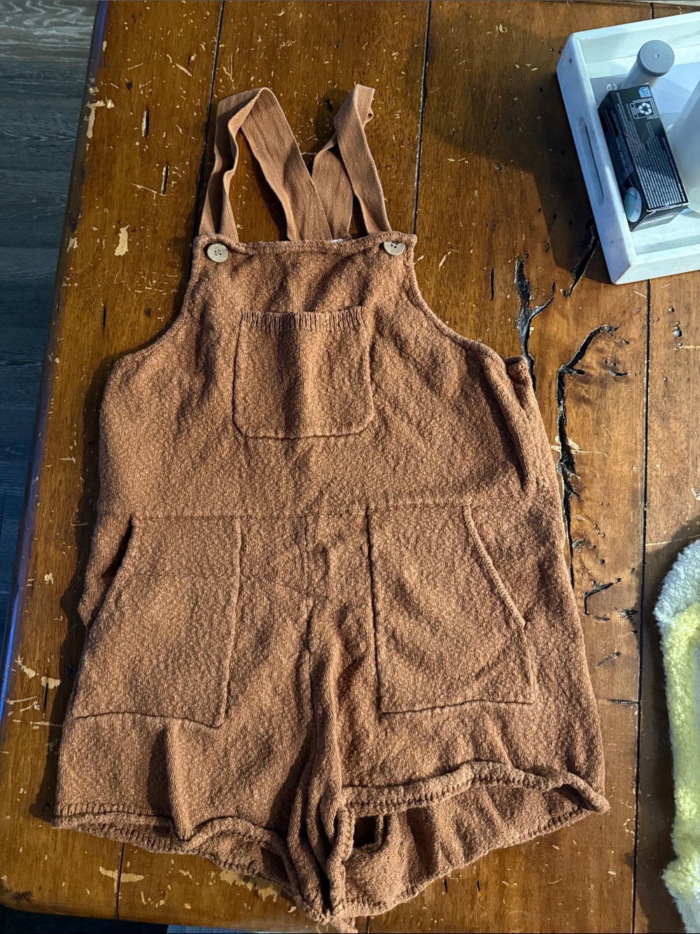 Women's oversized Bohme Textured Romper Overalls in Rust Brown